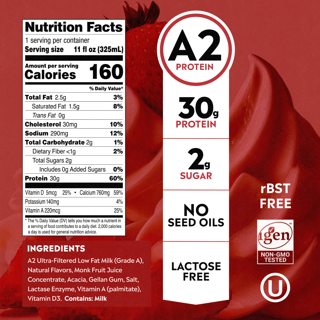 Strawberries & Cream A2 Protein Shake, 30g Protein and Ultra